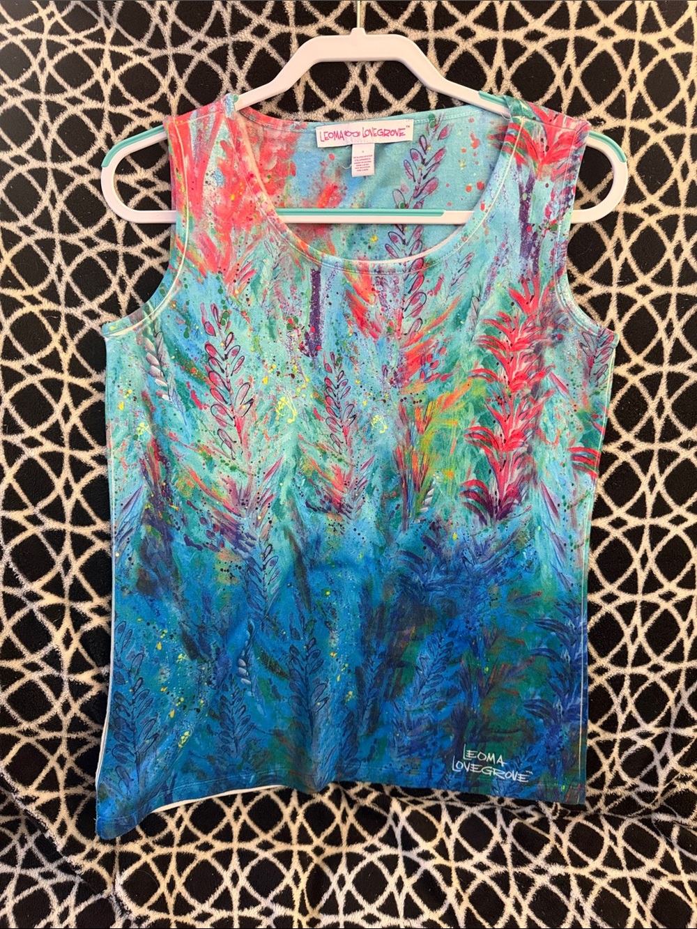 Leoma Lovegrove Women's Turquoise Floral Painterly Sleeveless Tank